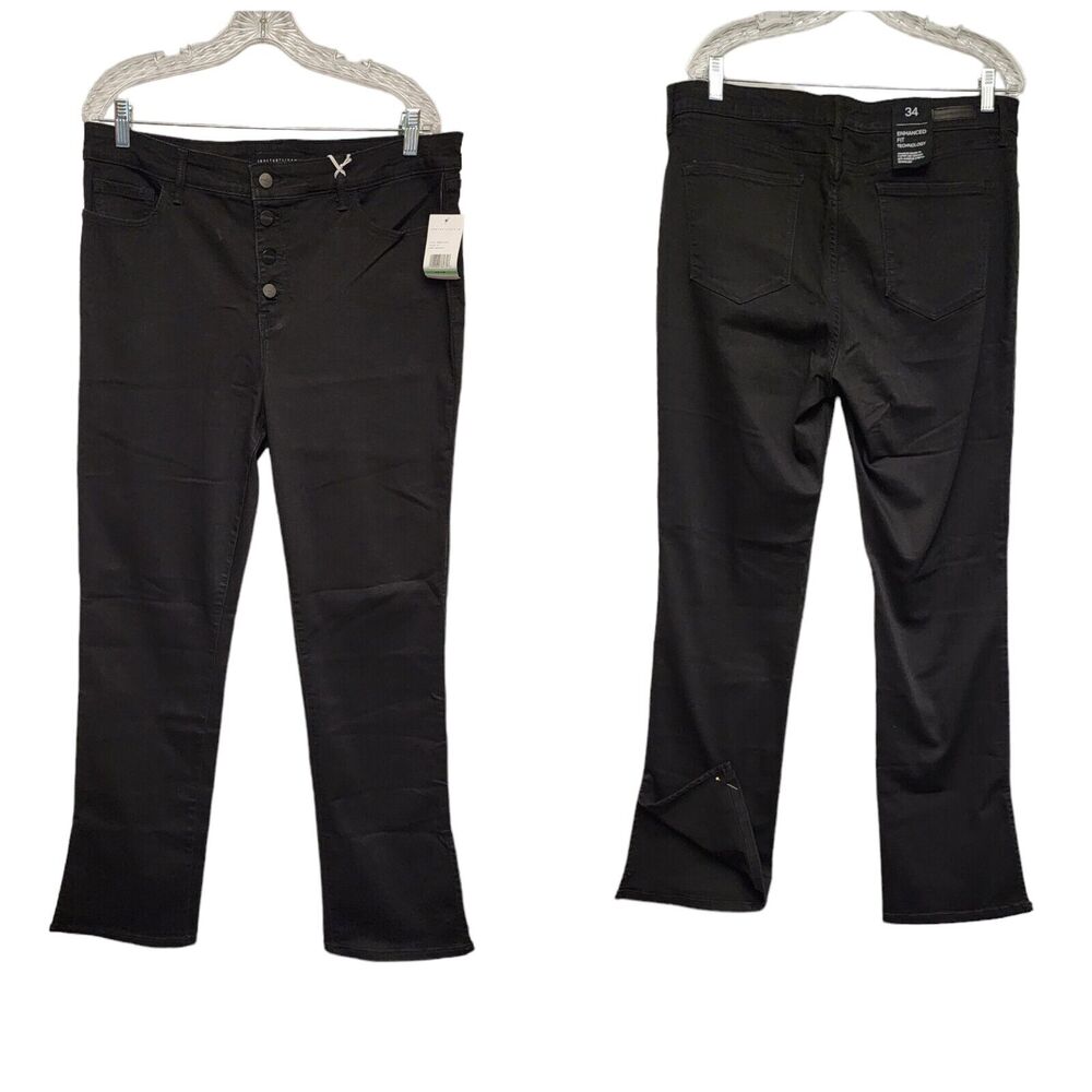 Sanctuary Standard Mid Rise Demi Boot Leg Black Stretch Jeans 34/18 Button Fly